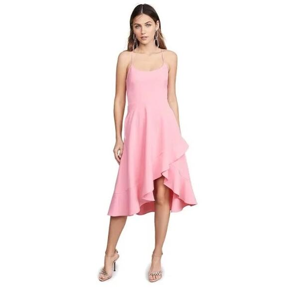 Black Halo Pink  Party midi Marie Dress asymmetrical hem  size 8 - Picture 2 of 14